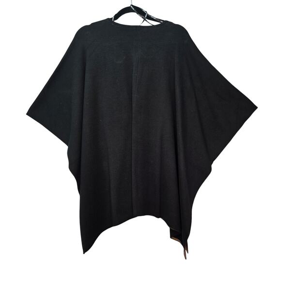 Anne Klein Poncho Cape Womens Medium Black Tan Knit Old Money Equestrian Boho - Picture 2 of 14